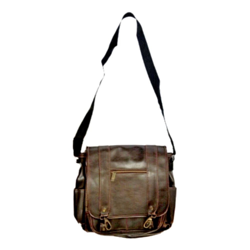 Vintage TOTES Brown Genuine Leather Messenger Bag Crossbody Satchel - Picture 3 of 13